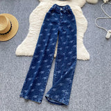 Fongt Style Metal Buckle Printing Design Chest Vest + High Waist Lanky Pants Cowboy Suit