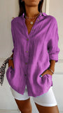 Fongt New Single-Dran Buckle Folding Collar Shirt Burst Lady Solid Color Can Sleeve Top