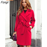 Autumn and Winter Fashion Slim Belt Lapel Woolen Coat Coat Winter Coat for Women Coats and Jackets Women Trench