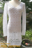 Casual White Crochet Hook Midi Dress Women Summer Hollow Long Dress 2023 Boho Beach Style Cover Up Dress