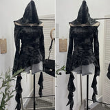 Fongt Shooting Niche Does Not Hit The Wasteland Hottie Wearing Hooded Holes Long Sleeves Irregular Ribbon Clothing 9297