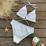 Solid Color Mesh Lace Split Swimsuit Female Three-Piece Set 2025 New Strap Sexy Three-Point