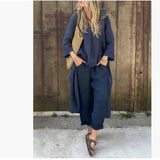 Fongt Explosion Of Women's Summer Pocket V-Neck 2 Sets Of Solid Color Loose Women's Clothing