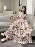 Fongt Shooting 2025 Summer Temperament Long Nine-Sleeve Chiffon Cake Dress Oversized Dress Woman