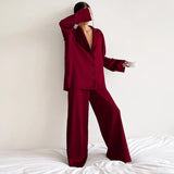 European and American women's home clothes long-sleeved suit imitation silk shirt thin trousers two-piece pajamas women-Outfit