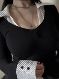 Fongt Storm Point Print Collar Long-Sleeved T-Shirt Girl 2025 Fall Ins Repair New Model