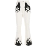 High Waist Flared Trousers Fire Print