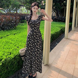 Fongt Black Dress Female Spring And Summer Long Flounce Skirt-Outfit