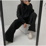 Fongt New Hot Pure Color Knitted Jacket High-Collar Sweater Set Loose Top + Pants Women