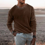 Fongt Men's Sweater Casual Loose Sweater V Neck Long Sleeve Pullover Fashion Plus Size Men's