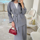 Fongt Knitted Knitted With Long Sleeve Open Shirt Two-Piece Set In The Long-Sleeved Skirt In The Autumn/Winter Of 2025