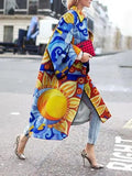 Fongt Spring And Autumn Wishebay Long Horn Sleeve Coat Print Loose Wind Coat