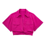 Fongt 2025 Color Elastic New Women's Knot Short Shirt Linen Blend