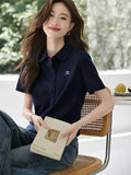 Fongt Embroidered Comfortable Shirt For Summer 2025 Light And Casual Polo Collar Beaded Knitted Shirt For Women