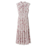 Broken Flower Dresses Women Stand Collar Flying Sleeve Dress Spring Summer Vestidos Mujer Tunic Vestido Lace Up Bow Ropa-Outfit