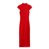 Spring Style Slim Dress With Thin Collar And Solid Color 4174308 600-Outfit