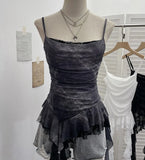Fongt Irregular Lace Splicing Hem With Lotus Slings With Lotus Slings Waist Yarn Top 8020