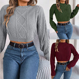 Fongt Shooting 2025 Autumn And Winter Casual Pure Color Sesame Long-Sleeved Cover Umbilly Sweater Women's Clothing