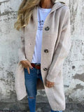Fongt And Winter New Solid-Color Hooded Knitted Cardigan Women's Long-Sleeved Sweater Coat Loose Single-Dbutton Pocket Coat
