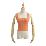 Fashionable Women's Dress Square Collar Wavy Vest Vertical Pit Strip Slim Body Navel Short Solid Color Sleeveless Blouse-Outfit