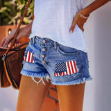 Fongt Spring And Summer Leisure Hole Printing Espresso Denim Straight Shorts Woman