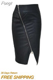 Women Slit Leather Skirt, Adults Sexy High Waisted Solid Color Zipper Midi Skirt Summer