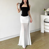 Fongt Summer Women's New Black Sexy One-Word Shoulder Zipper Short Outer Wearing Thin Vest