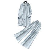 Fongt Casual Suit Women's Korean Version Of The Fashion Loose Long-Sleeved Shirt Dress High Waist Wide Leg Pants