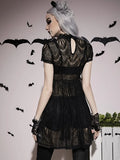 Dark Lace See Through Sexy Mall Gothic Women Dresses Grunge A-line Black Mock Neck Mini Dress Punk Summer Party Alt