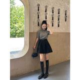 Fongt Temperament Suit Dress Women Autumn Solid Cartoon Sleeve Knitted Shirt Half-Dress Two-Set