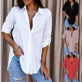 Fongt Explosion Autumn Simple Long Sleeve V-Neck Button Lady Shirt Shirt Woman
