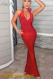 Sexy Y2K Clothes Sleeveless Backless Flower Halter Bodycon Maxi Dresses For Women Evening Party Night Club Wear