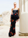 Fongt Summer Black Rose Dress Women's New Korean Sling Dress Skirt Half Dress