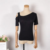 New 2022 Chic Korean Fashion Off Shoulder Knitted Sexy Sweaters Women Summer Vintage Elegant Lady Short Tops