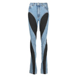 Fashion Women Jeans Slim Deconstruct Panelled Patchwork High Waist Split Blue Long Denim Pants Autumn 2024 New TH3141-Outfit