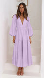 Fongt Autumn And Winter V Collar Waist Show Thin Pleated Long Sleeve Small Fresh Dress Female 23051-Outfit