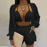 Fongt New Sexy Women's Pure Color Shorts Fashion Three-Piece Set