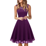 Women's Elegant Lace Wedding Dress Bow Belt Irregular Length Sleeveless Dress Chiffon Dress Bridesmaid Cocktail Party Dresses-Outfit