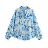 Spring Flower Print Shirt Flower Print Fan Flute Skirt 7484067 Set-Outfit