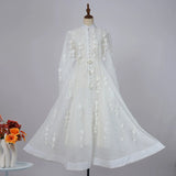 Fongt Spring Dress New Elegant Famous Color Nails Half High-Collar Lantern Sleeve Flowers With Large Skirt Dress