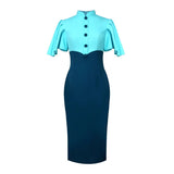 Fongt Retro Half-Necked Collared Lotus Leaf Sleeve Dress High-Rise Elegant Party Dress Dress Dress Dress