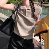 Fongt Money Style Collar Short Sleeve Knitted Shirt Women's Summer Simple Polo Shirt T-Shirt Loose Thin Half-Sleeved Top