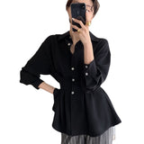 Fongt Shirt Female Design Small Spring And Autumn French Light Ripe Hong Kong Chic High-End Feeling Waist Top