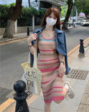Dopamine Striped Knitted Sling Dress Autumn New Korean Version Of The Famous Mid-Long Waistcoat Skirt