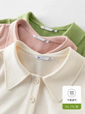 Polo Collar Women's T-shirt Loose Short-sleeved Knitted Sweater Office Lady Commute Solid Color Female Tops Summer