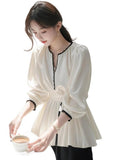 Fongt New Spring Unique Super-Looking Temperament Blouse High-End Feeling Small Fragrant Style White Denswear Shirt Woman