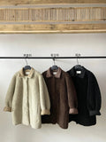 [Daihe] Winter New Casual Lapel Simple Versatile Teddy Hair Two Wear Long Plush Coat H7858-Outfit
