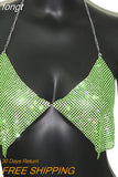 Shiny Rhinestones Halter Camisole For Women Sexy Backless Deep V Neck See Through Crop Top Summer Beach Tank