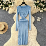 Fongt Sexy Pit Strips Body-Body-Groom Knitted Dress Autumn Solid-Colored Bottom Skirt One-Step Dress Woman