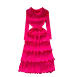 Fongt Folded High-Grade Sense Of Small Vintage Collar Lace With Waist Lotus Leaf Side Pressure Folded Elegant Dress Woman